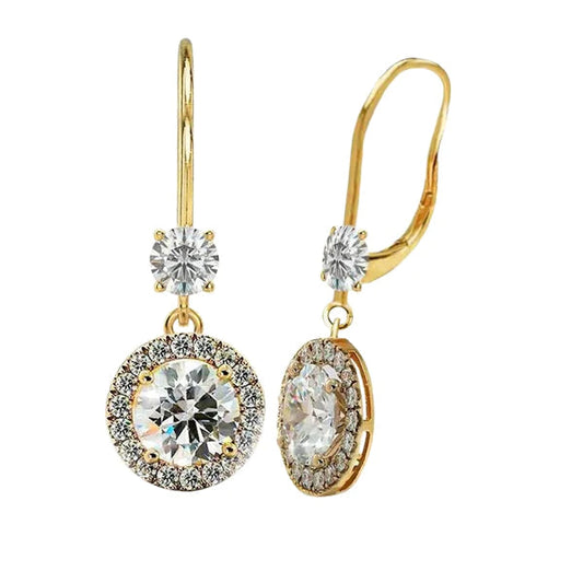 Halo Genuine Diamond Drop Dangle Earrings Leverbacks 4.80 Carats Yellow Gold 14K