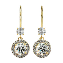 Halo Genuine Diamond Drop Dangle Earrings Leverbacks 4.80 Carats Yellow Gold 14K