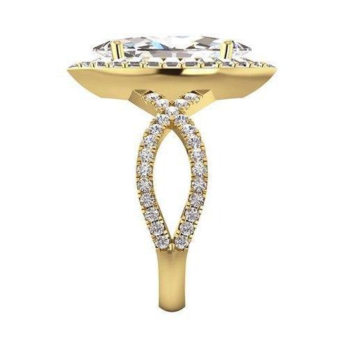 Halo Genuine Diamond Engagement Ring Marquise Center Yellow Gold 14K