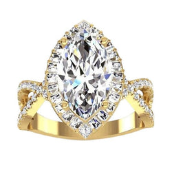 Halo Genuine Diamond Engagement Ring 6 Carats Marquise Center Yellow Gold 14K