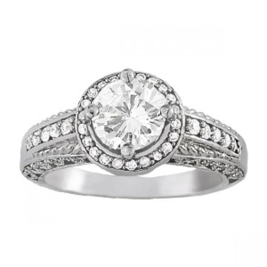 HaloGenuineDiamondEngagementRingVintageStyle