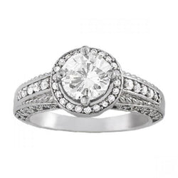 Halo Genuine Diamond Engagement Ring Vintage Style 1.50 Carats White Gold 14K