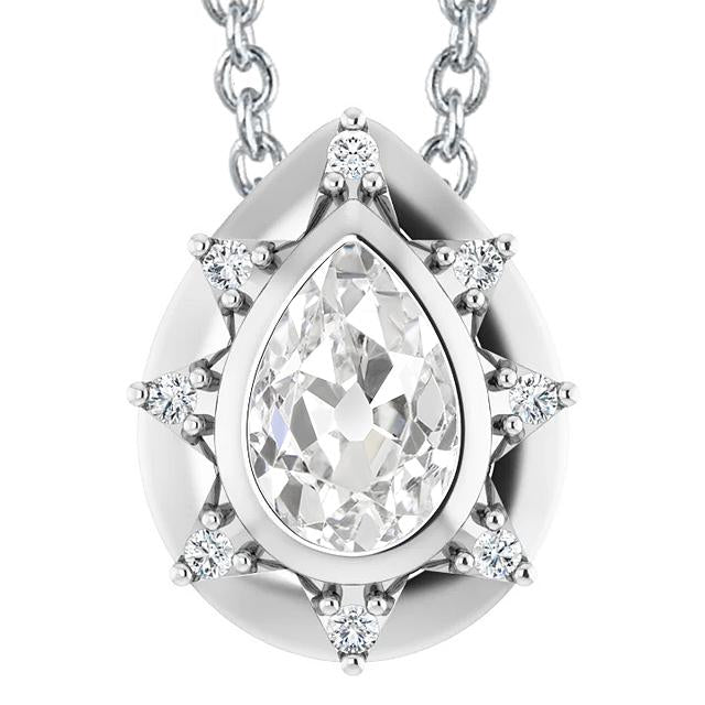 Halo Genuine Diamond Pendant Bezel Set Pear Old Miner 5 Carats White Gold 14K