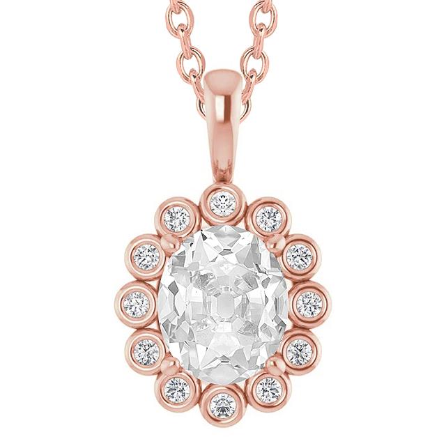 Halo Genuine Natural Earth Mined Diamond Pendant Oval Old Mine Cut Bezel Set 6.50 Ct Flower Style