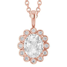 Halo Genuine Natural Earth Mined Diamond Pendant Oval Old Mine Cut Bezel Set 6.50 Ct Flower Style
