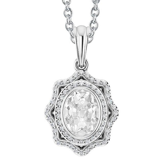 Halo Genuine Diamond Pendant Oval Old Miner Bezel Set 4.50 Carats White Gold