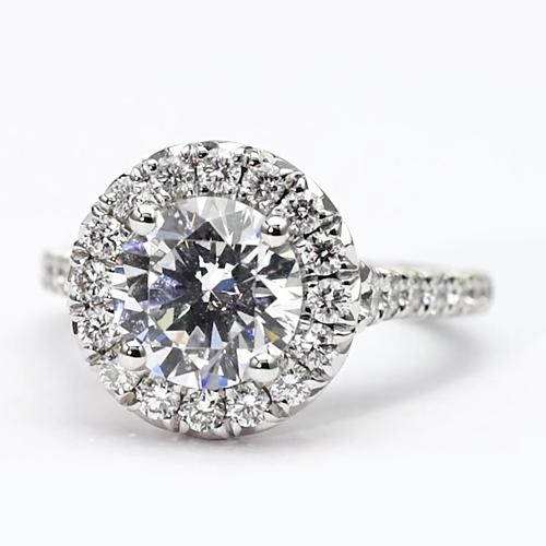 Halo Genuine Diamond Ring 2.50 Carats Round Cut Women White Gold  Jewelry