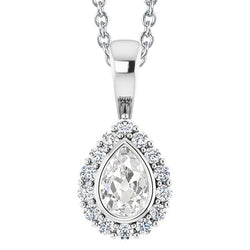 Halo Gold Natural Diamond Pendant Round & Pear Old Miner Bezel Set 5 Carats