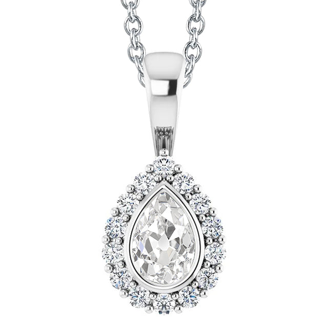 Halo Gold Diamond Pendant Round & Pear Old Miner Bezel Set Natural 5 Carats