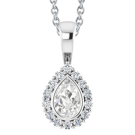 Halo Gold Diamond Pendant Round & Pear Old Miner Bezel Set Natural 5 Carats