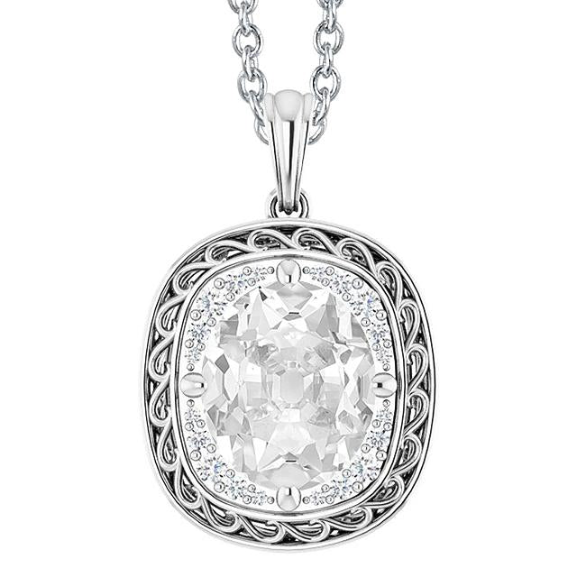 Halo Gold Genuine Diamond Pendant Oval Old Mine Cut 6 Carats With Chain