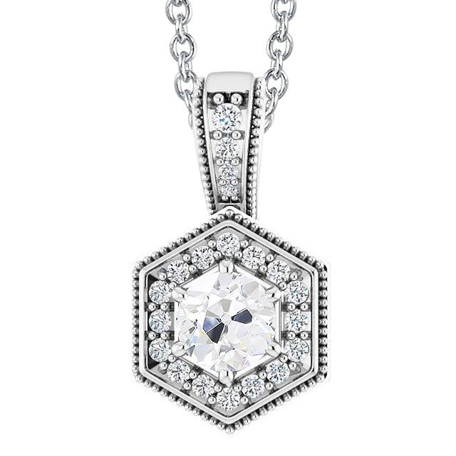 Halo Gold Genuine Diamond Pendant Round Old Mine Cut Jewelry 4 Carats