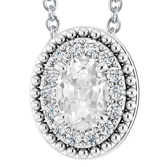 Halo Gold Natural Diamond Pendant Oval Old Mine Cut Jewelry 8.50 Carats