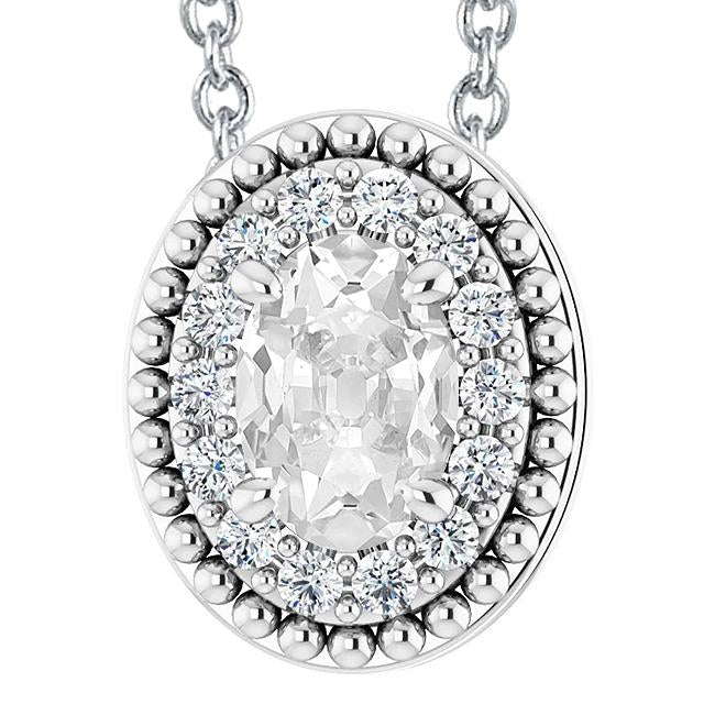 Halo Gold Natural Diamond Pendant Oval Old Mine Cut Jewelry 8.50 Carats
