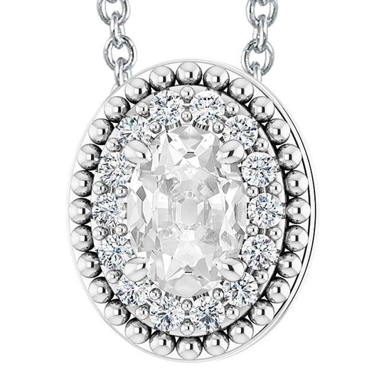Halo Gold Natural Diamond Pendant Oval Old Mine Cut Jewelry 8.50 Carats