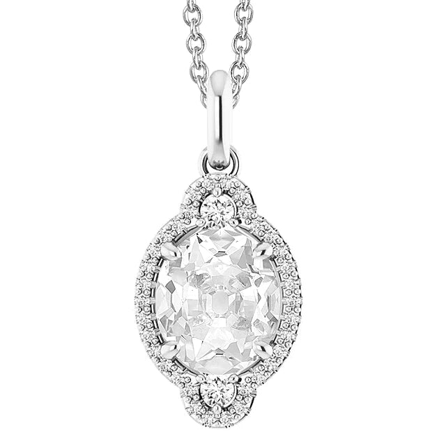 Halo Gold Real Diamond Pendant Round & Oval Old Mine Cut With Bail 6 Carats