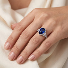 Halo Gold Ring Blue Sapphire With Natural Earth Mined DIAMOND ( NOT LAB GROWN ) Side Stones 4.50 Carats