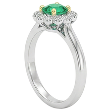 Colombian Emerald Round Brilliant Colored Stone Ring in 14 Karat Two Tone Gold – profile view