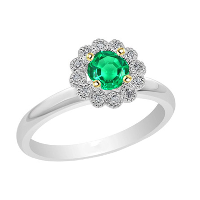 Colombian Emerald Colored Stone Ring 2-ct 14 Karat Two Tone Gold – main view