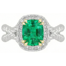 Precious Stone Ring 14K Two Tone Gold with Fine Emerald – front view