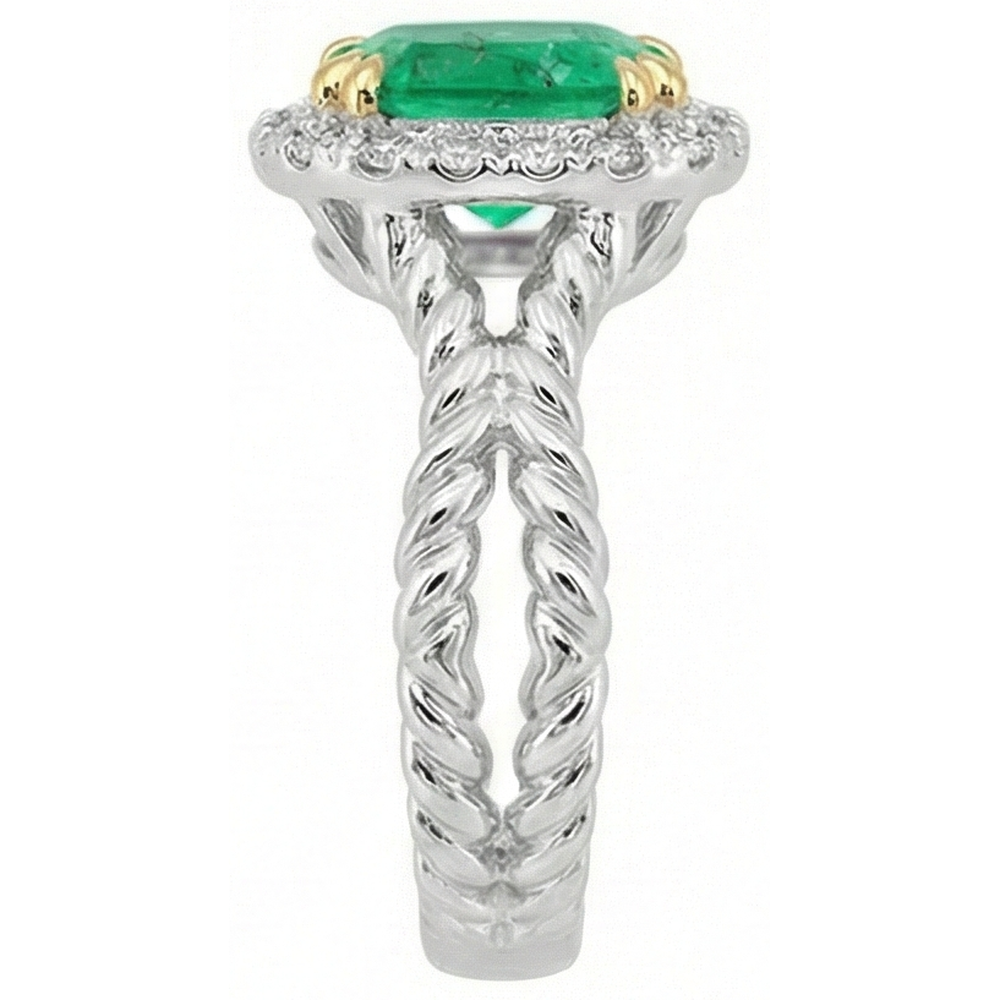 Oval Fine Emerald ring in 14K Two Tone Gold – angle view