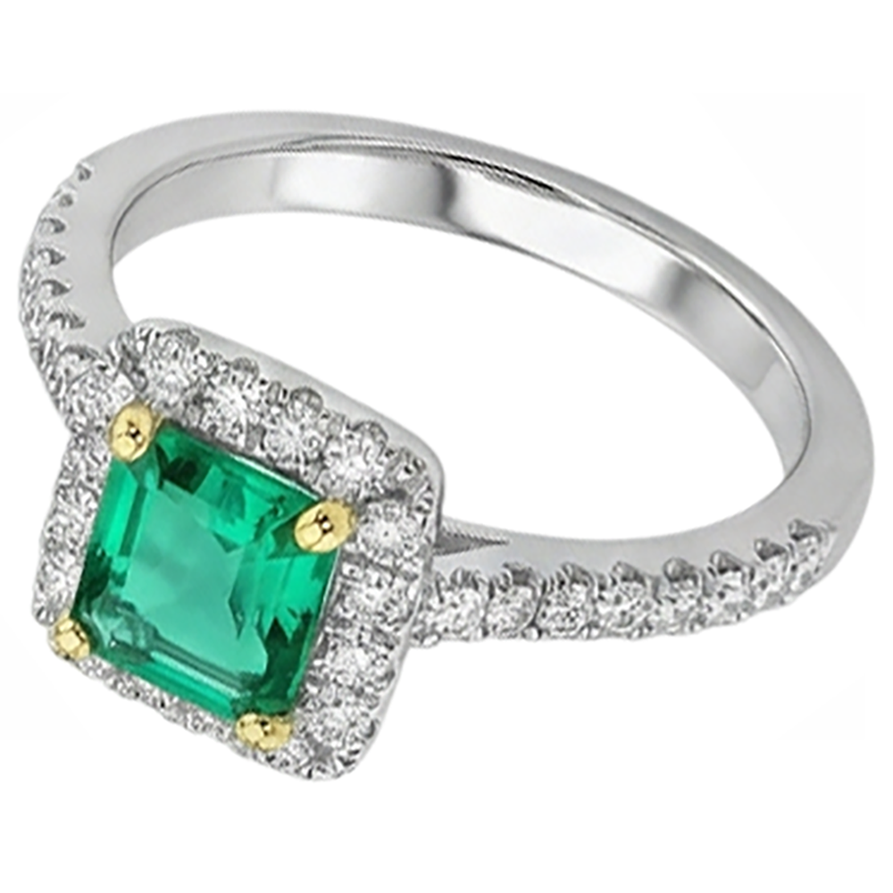Natural Fine Emerald Gemstone Ring 2 ct Two-Tone 14K Gold – side view