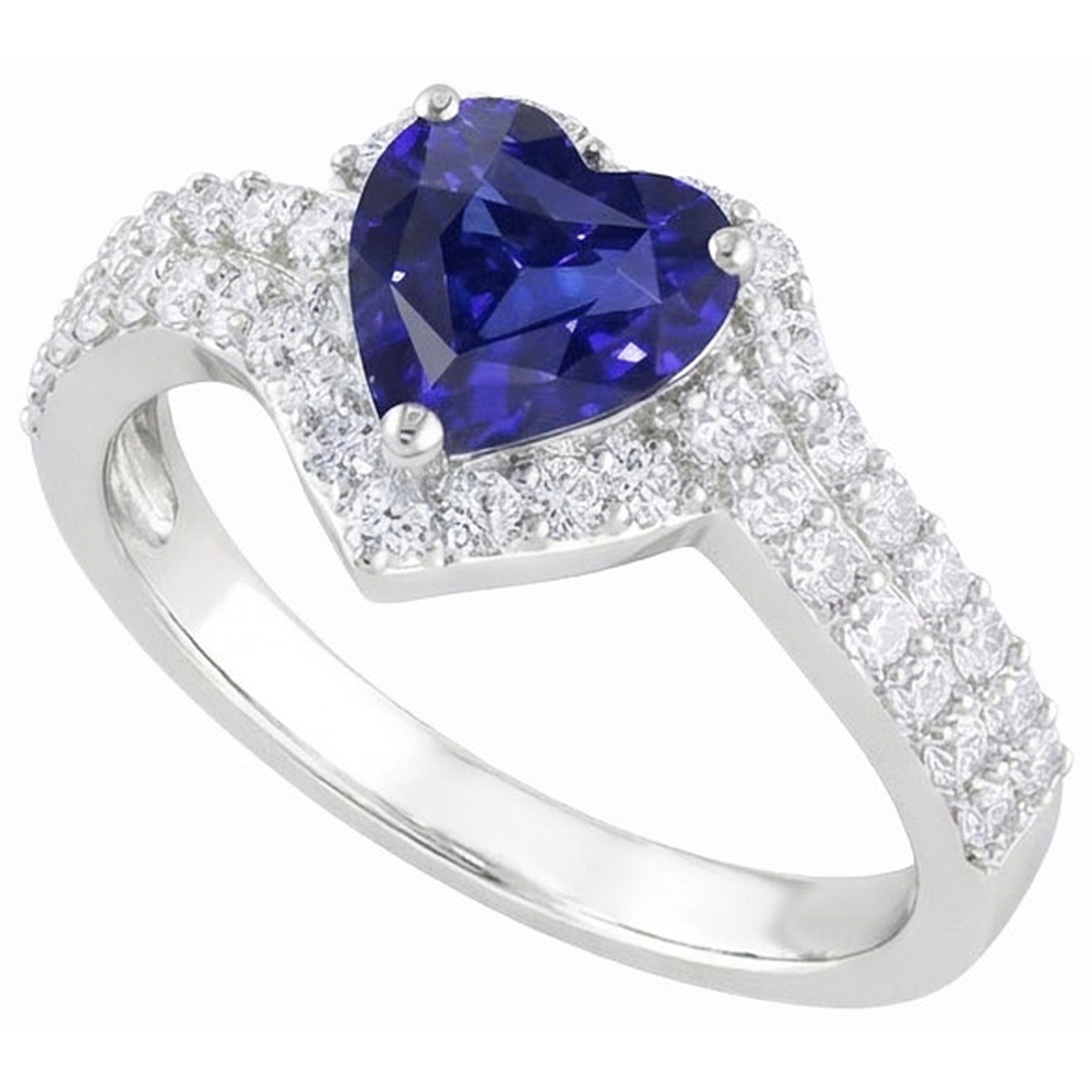 Halo Heart Blue Sapphire Ring 4 Carats Natural Earth Mined Diamonds