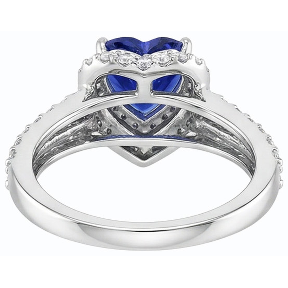 Halo Heart Blue Sapphire Ring 4 Carats Natural Earth Mined Diamonds