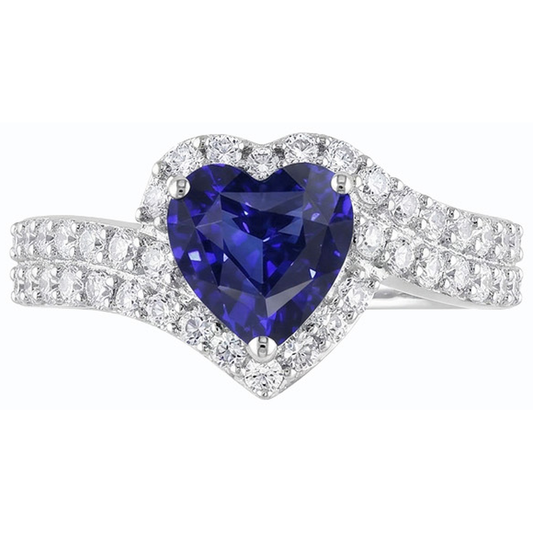 Halo Heart Blue Sapphire Ring 4 Carats Natural Earth Mined Diamonds