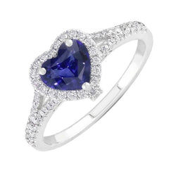 Halo Heart Blue Sapphire Ring Pave Split Shank Natural Earth Mined Diamonds 3.50 Carats