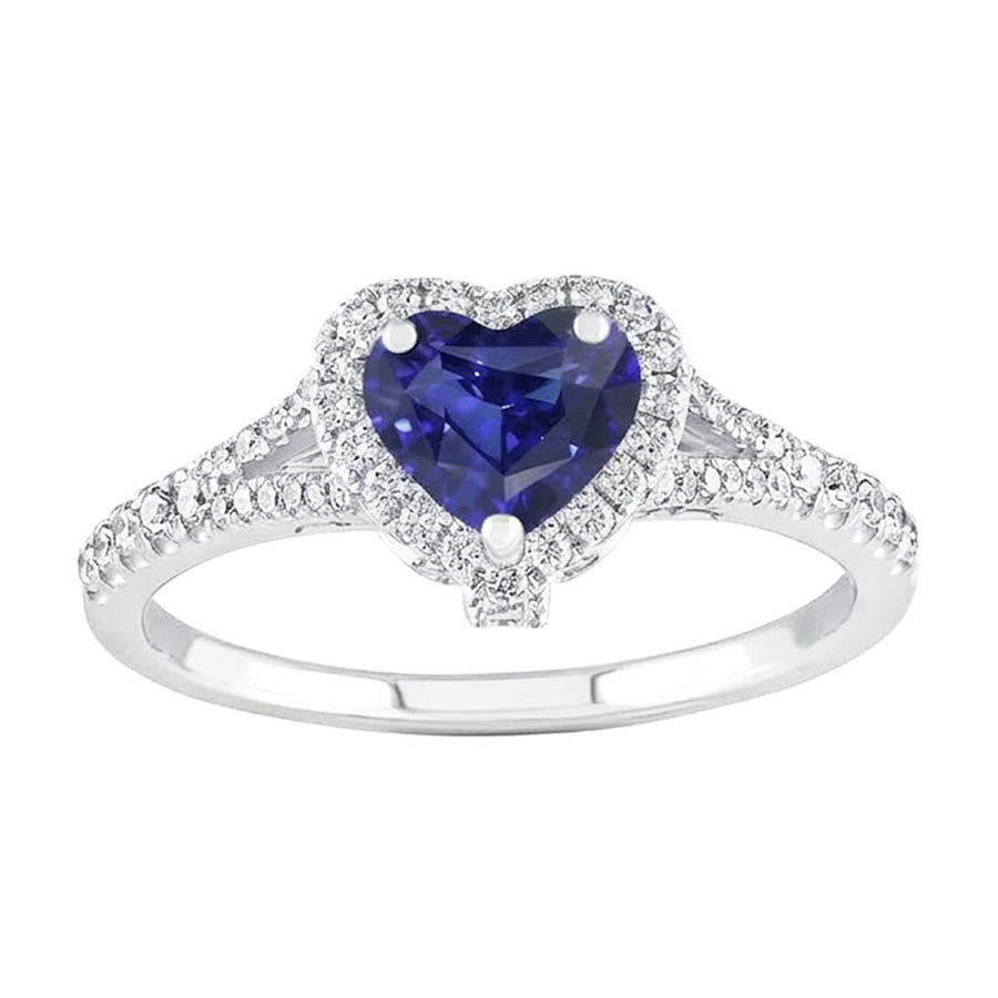 Halo Heart Blue Sapphire Ring Pave Split Shank Natural Earth Mined Diamonds 3.50 Carats