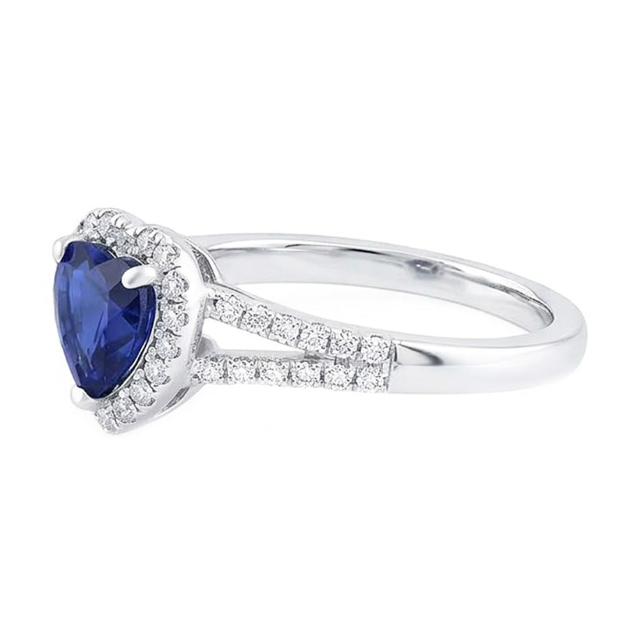 Halo Heart Blue Sapphire Ring Pave Split Shank Natural Earth Mined Diamonds 3.50 Carats