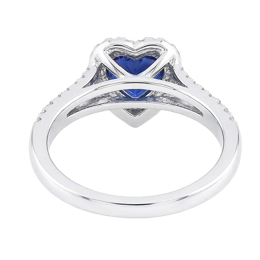 Halo Heart Blue Sapphire Ring Pave Split Shank Natural Earth Mined Diamonds 3.50 Carats
