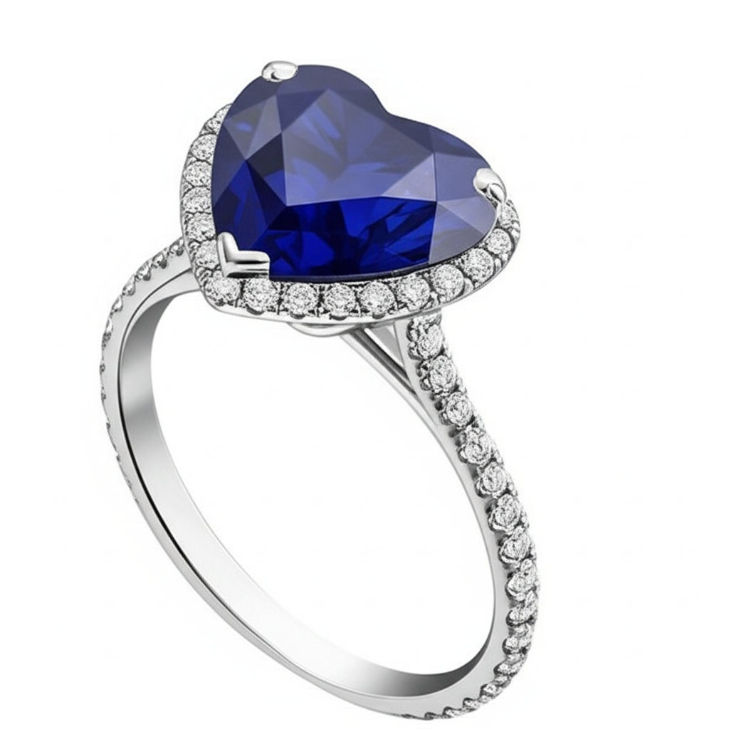 Halo Heart Ceylon Sapphire Engagement Ring 4.50 Carats Natural Earth Mined Diamond Jewellery