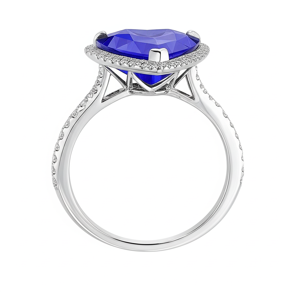 Halo Heart Ceylon Sapphire Engagement Ring 4.50 Carats Natural Earth Mined Diamond Jewellery