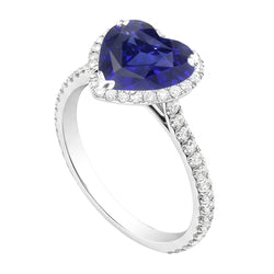 Halo Heart Ceylon Sapphire Engagement Ring 4.50 Carats Natural Earth Mined Diamond Jewellery