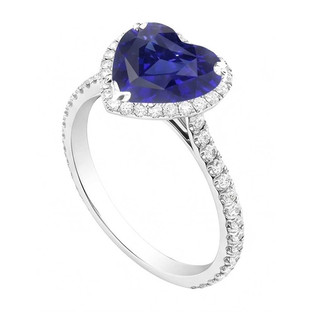 Halo Heart Ceylon Sapphire Engagement Ring 4.50 Carats Natural Earth Mined Diamond Jewellery