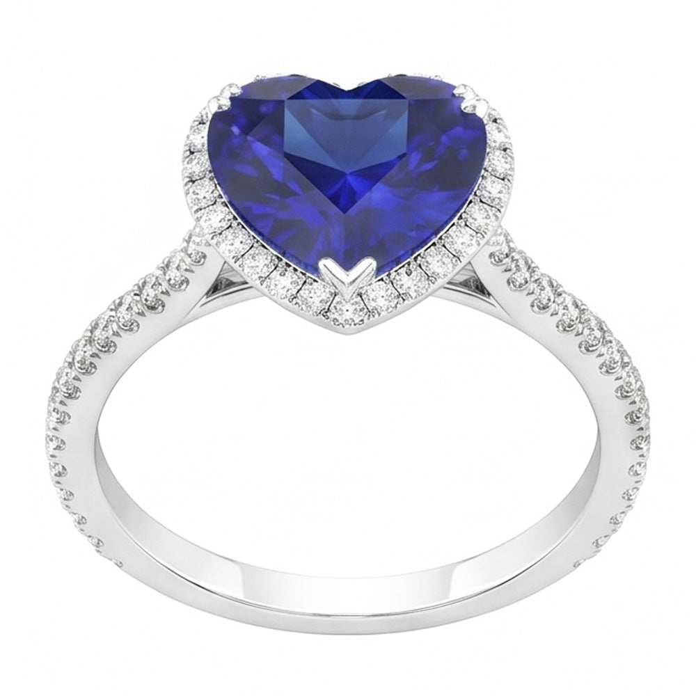 Halo Heart Ceylon Sapphire Engagement Ring 4.50 Carats Natural Earth Mined Diamond Jewellery