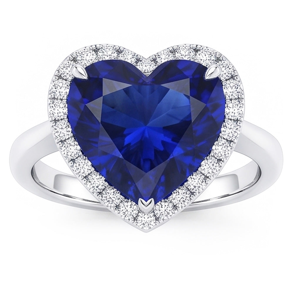 Halo Heart Ceylon Sapphire Wedding Ring 3.50 Carats Gold Jewellery