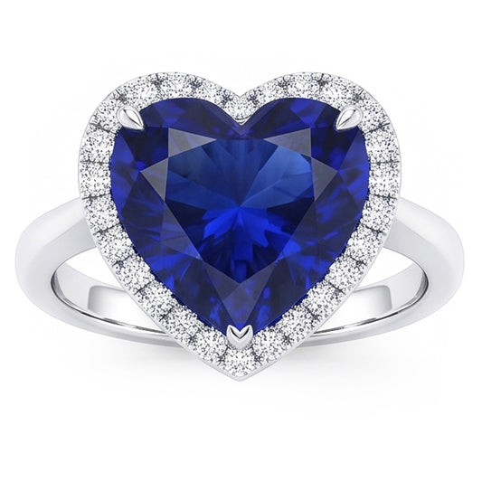 Halo Heart Ceylon Sapphire Wedding Ring 3.50 Carats Gold Jewellery