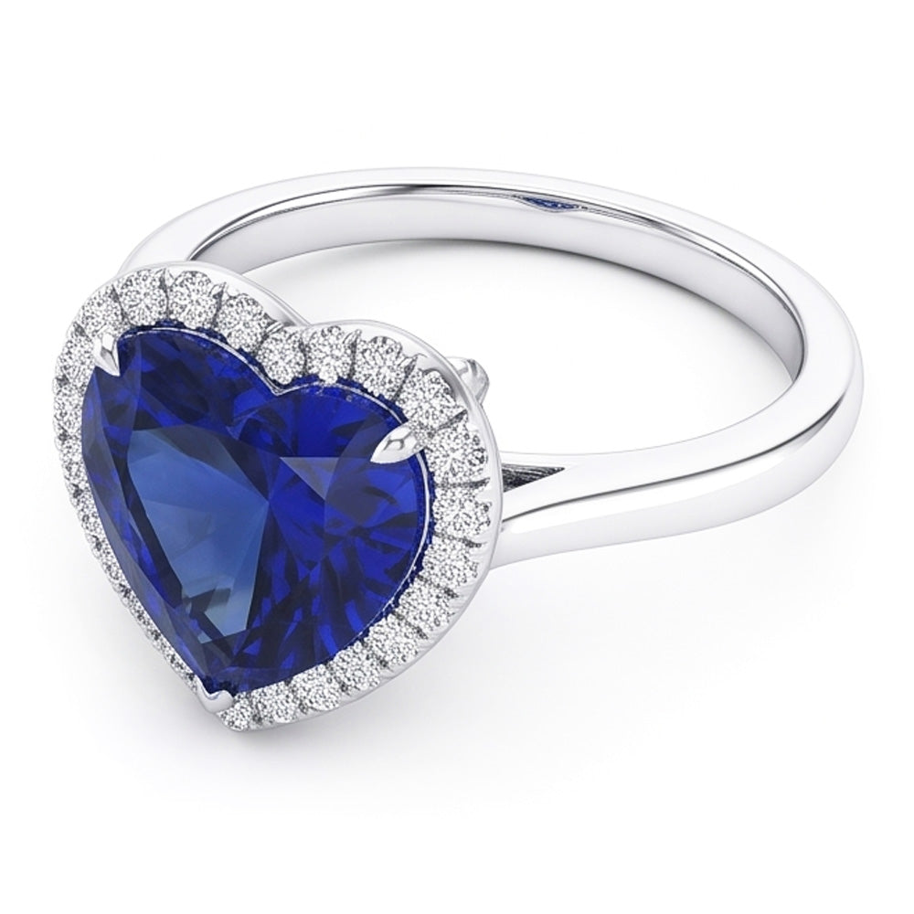 Halo Heart Ceylon Sapphire Wedding Ring 3.50 Carats Gold Jewellery
