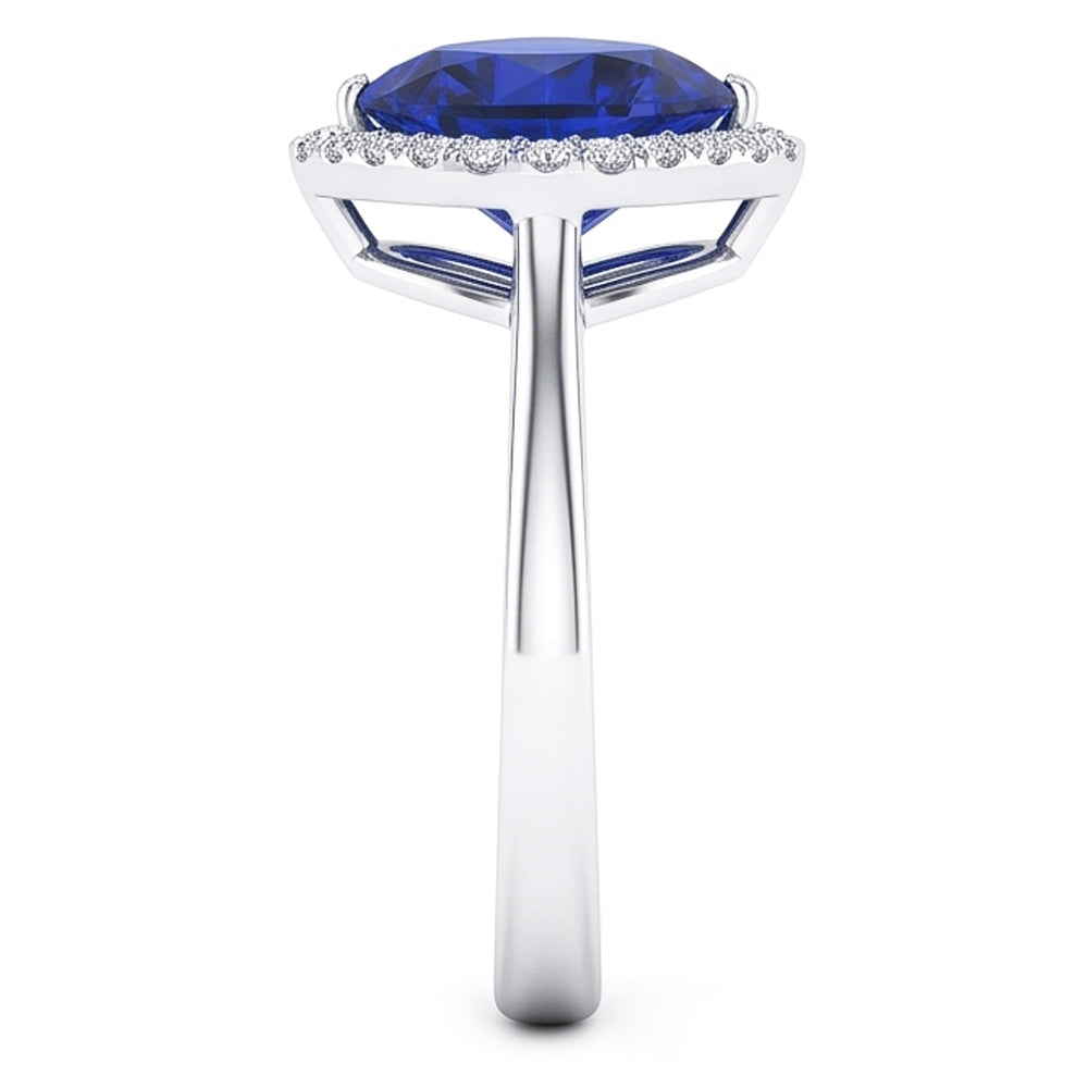 Halo Heart Ceylon Sapphire Wedding Ring 3.50 Carats Gold Jewellery