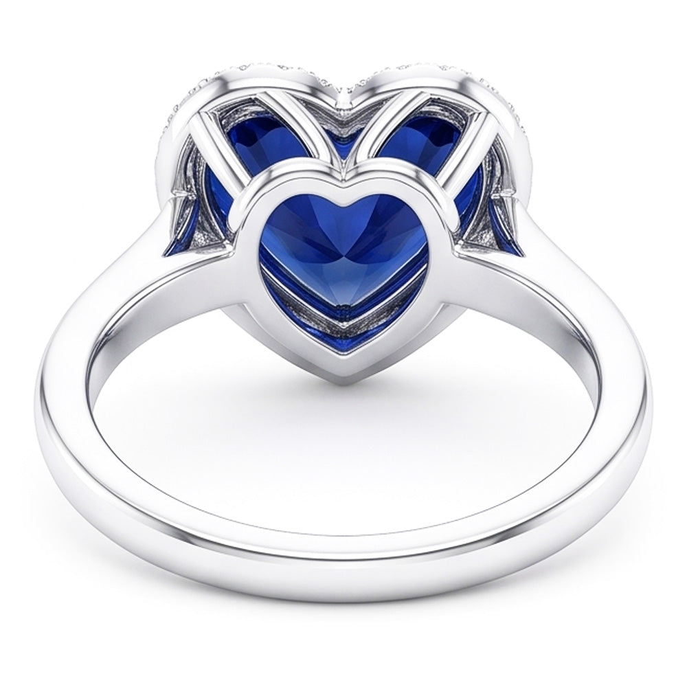 Halo Heart Ceylon Sapphire Wedding Ring 3.50 Carats Gold Jewellery