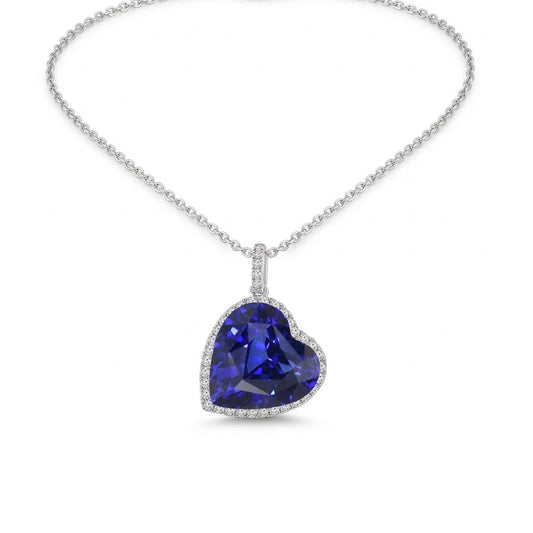 Halo Heart Dark Blue Sapphire & Round IGI CERTIFIED Diamond Pendant 9 Carats