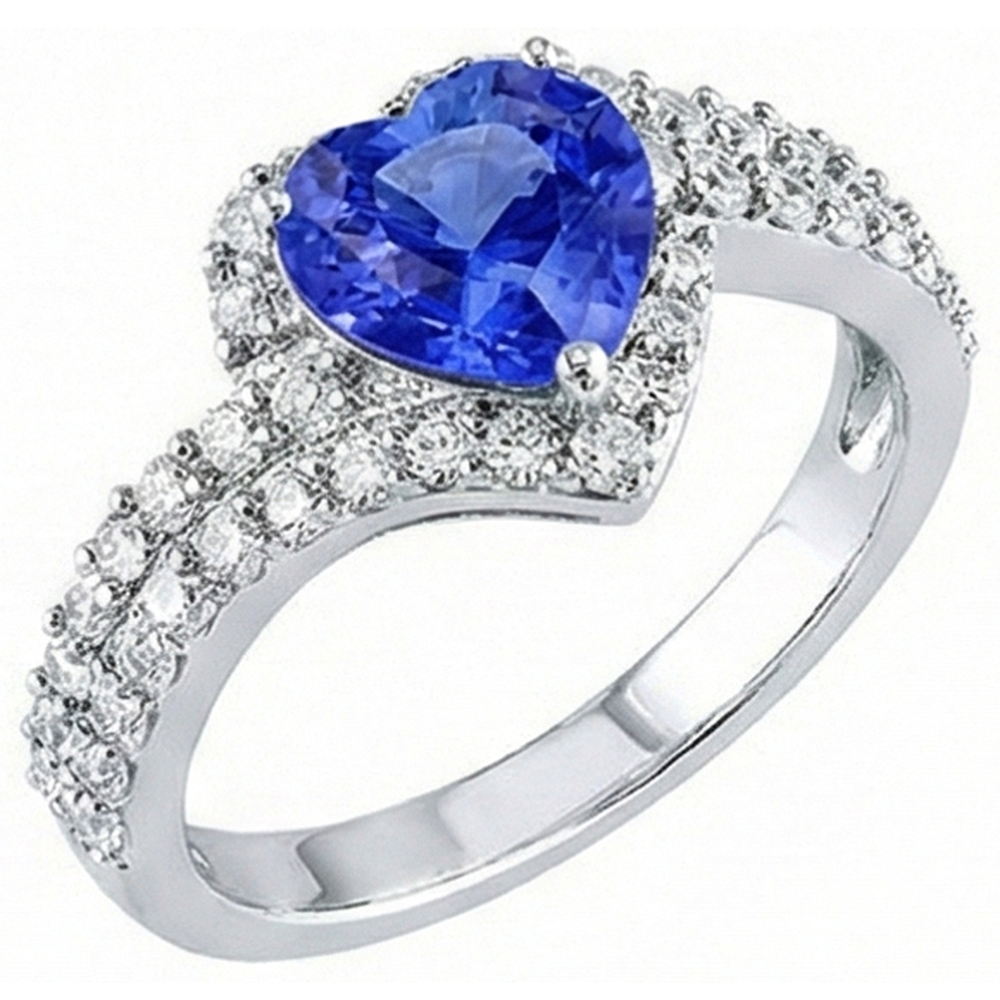 Halo Heart Light Blue Sapphire Ring Double Shank Natural Earth Mined Diamonds 4 Carats