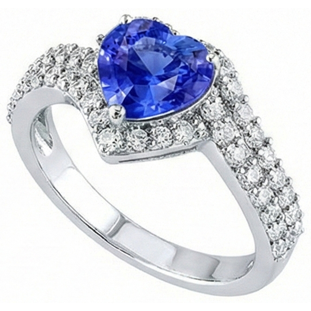 Halo Heart Light Blue Sapphire Ring Double Shank Natural Earth Mined Diamonds 4 Carats