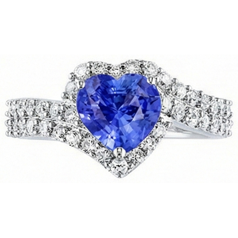 Halo Heart Light Blue Sapphire Ring Double Shank Natural Earth Mined Diamonds 4 Carats
