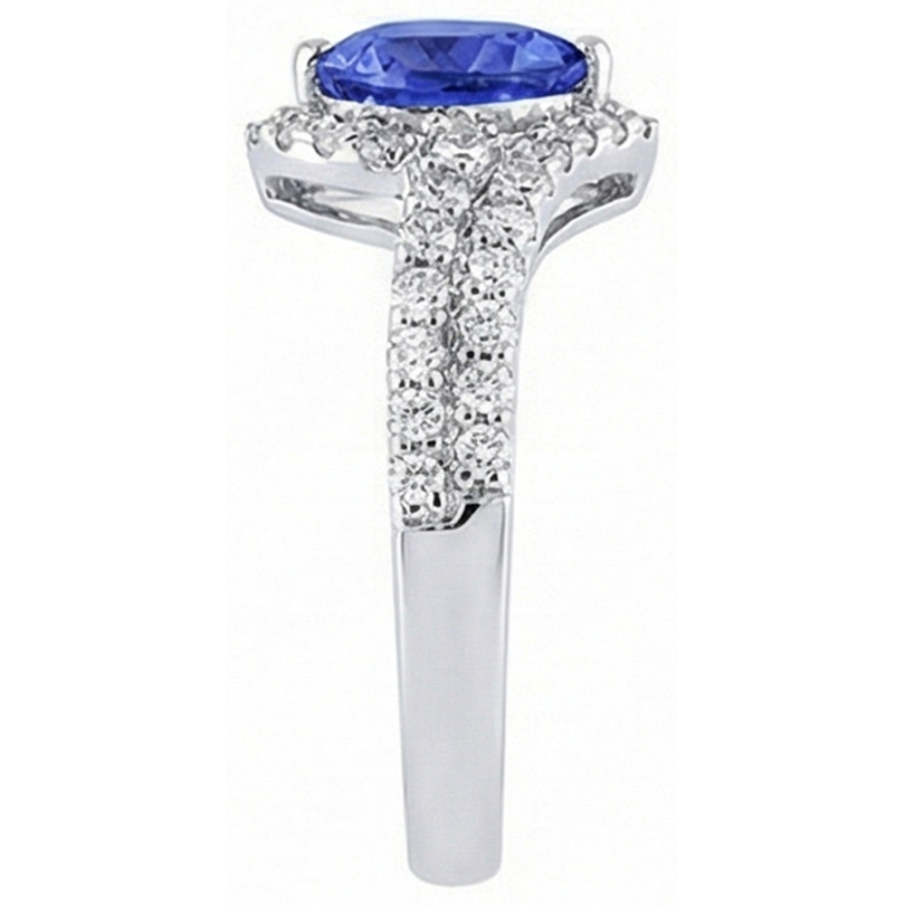 Halo Heart Light Blue Sapphire Ring Double Shank Natural Earth Mined Diamonds 4 Carats