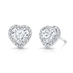 Halo Heart & Round Shape 3.32 Carats Genuine Diamond Stud Earrings