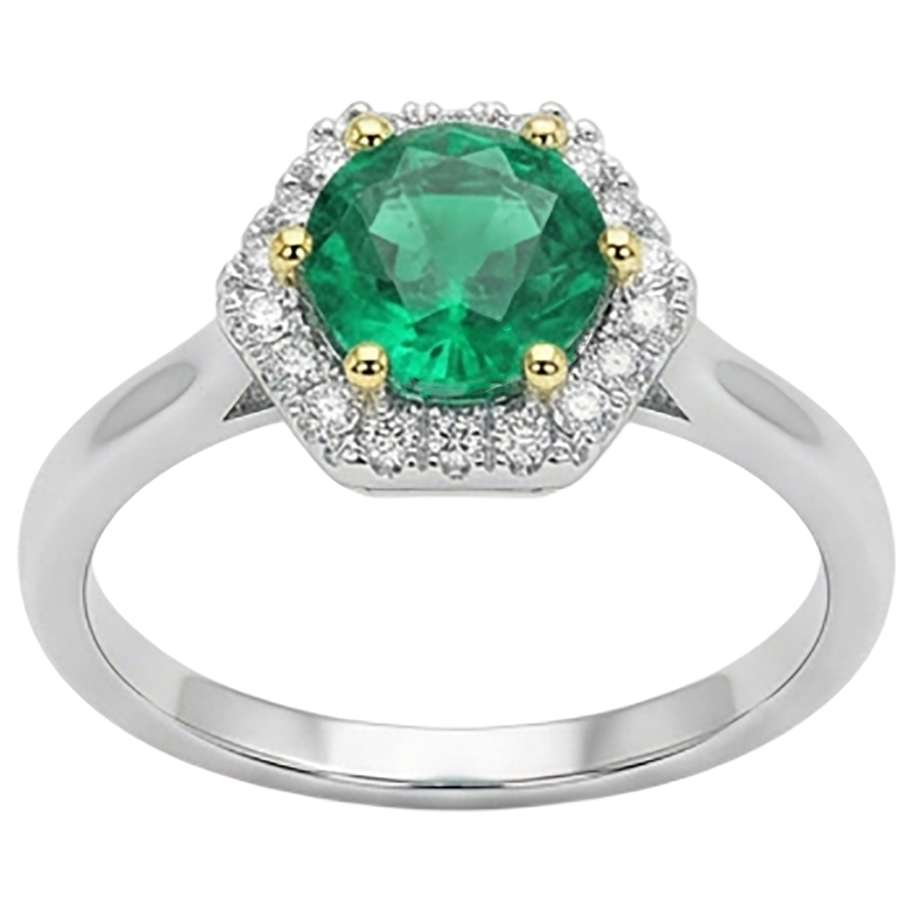 Earth-Mined Fine Emerald Colored Stone Ring 2 ct Two-Tone 14K Gold – front view